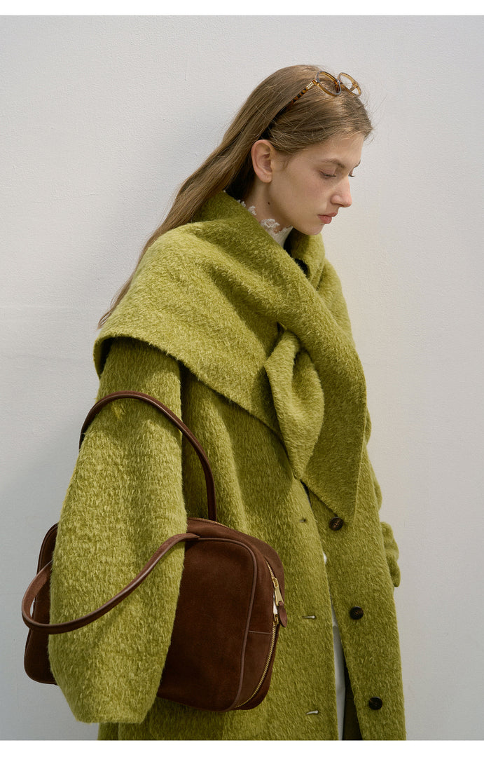 Wool Coat Overcoat with Suri Alpaca Scarf