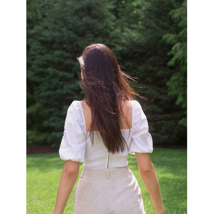 French Vintage White Linen Top