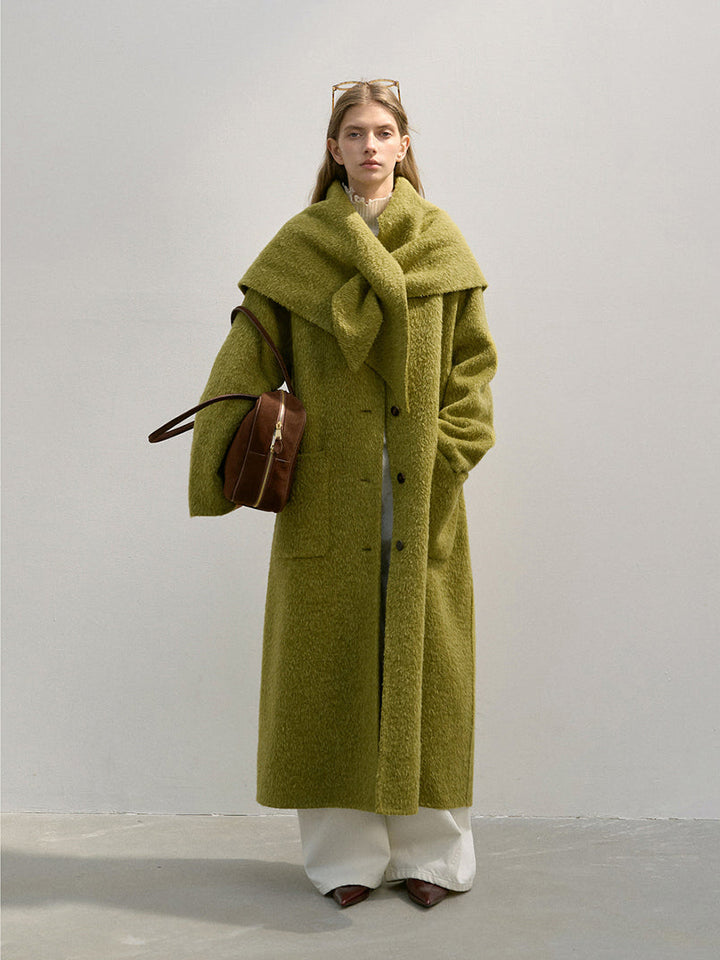 Wool Coat Overcoat with Suri Alpaca Scarf