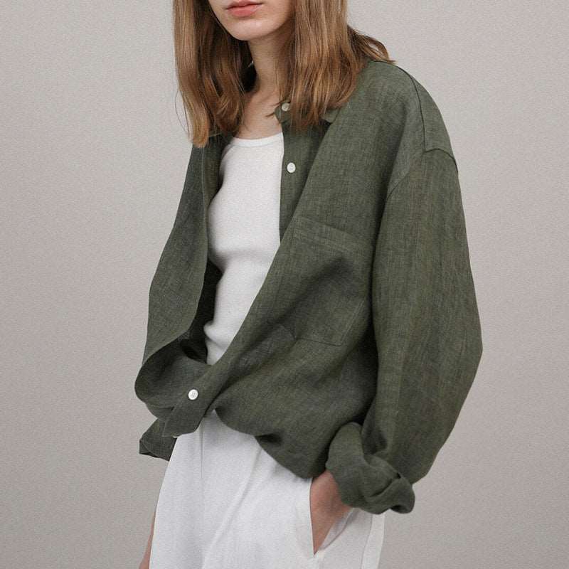 French Linen Loose-Fit Collared Shirt