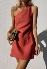 Load image into Gallery viewer, Elegant cotton-linen blend dress by VIENI, featuring a relaxed fit and natural fabric
