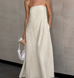 Load image into Gallery viewer, Cotton Linen Strapless A-Line Dresses
