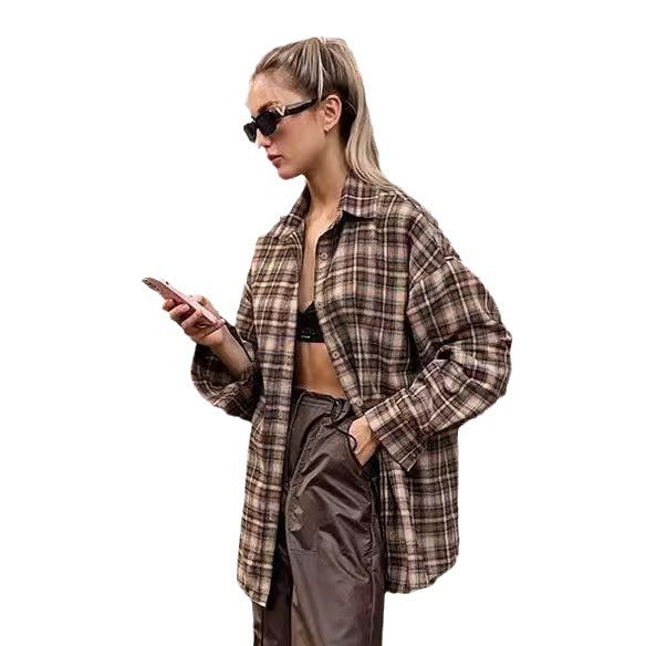 Vintage Plaid Shirt - Women's Long Design Checkered Shirt with Stylish Loose Fit