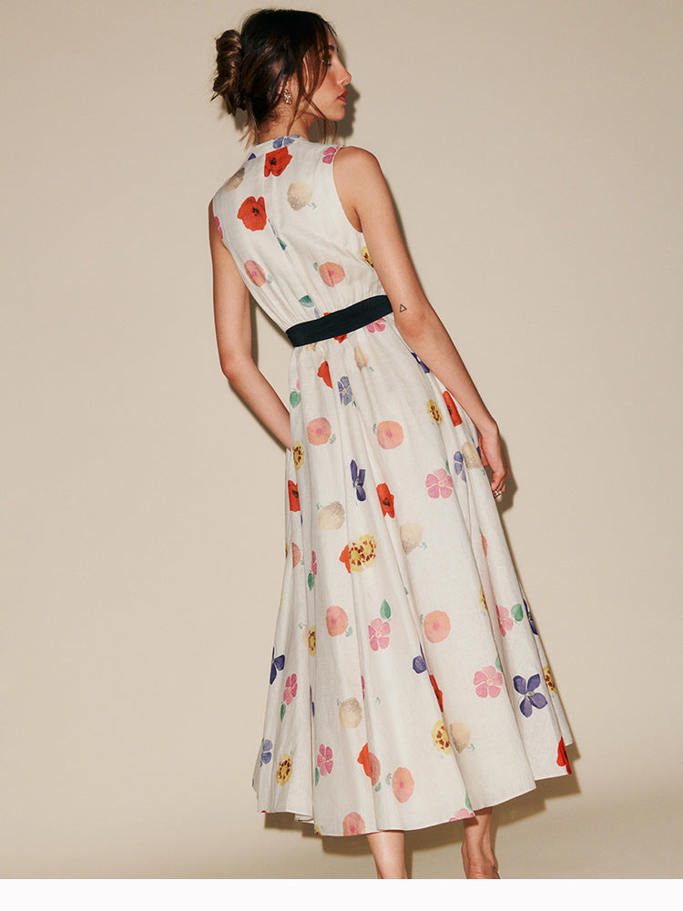 Summer Floral Linen Maxi Dress