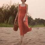 Load image into Gallery viewer, Linen Cotton Suspenders Dress - Vacation Style Adjustable Strap Backless Women&#39;s Dress
