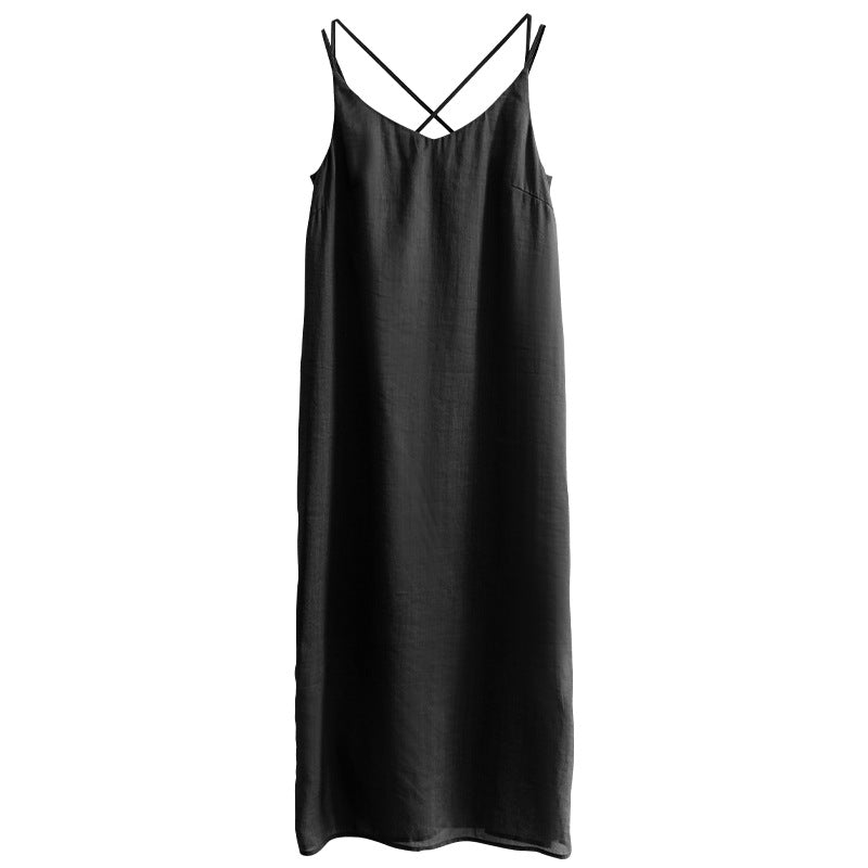 Double Strap Backless Slip Dress - Lightweight Breathable Ramie Cotton Nightgown Underdress