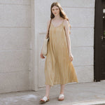 Load image into Gallery viewer, Summer French vintage V-neck linen dress with puff sleeves, perfect for a chic and breezy look
