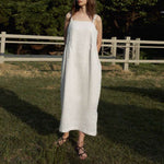 Load image into Gallery viewer, VIENI&#39;s Tencel-linen maxi dress with elegant draping, perfect for summer
