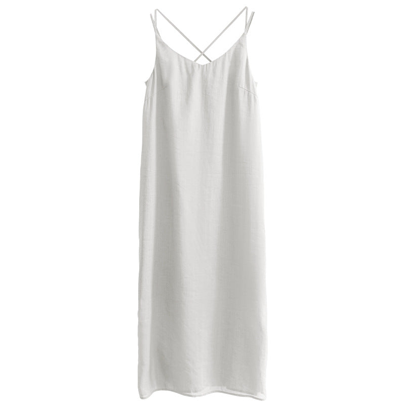 Double Strap Backless Slip Dress - Lightweight Breathable Ramie Cotton Nightgown Underdress