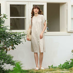 Load image into Gallery viewer, Summer Pure Linen Short Sleeve Dress - Ruched Drop Shoulder Simple Design
