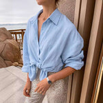 Load image into Gallery viewer, Fashionable Summer Loose Cotton Linen Long Sleeve Shirt with Lapel
