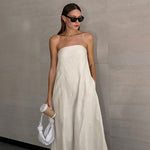 Load image into Gallery viewer, Cotton Linen Strapless A-Line Dresses
