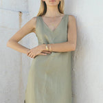 Load image into Gallery viewer, Summer French vintage V-neck linen dress with puff sleeves, perfect for a chic and breezy look
