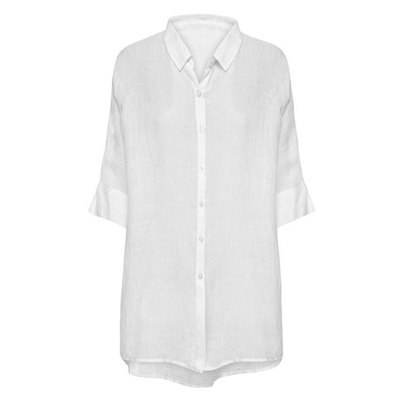 Pure Linen Women’s Shirt - Loose Fit 5/4 Sleeves Summer Casual Commuter Style