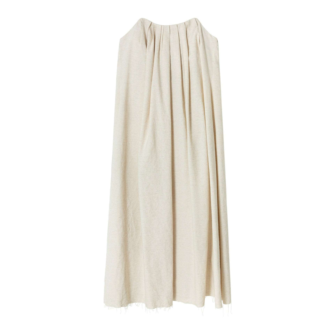 Linen Dress with Pleated Horn Collar