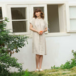 Load image into Gallery viewer, Summer Pure Linen Short Sleeve Dress - Ruched Drop Shoulder Simple Design
