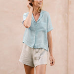 Bild in Galerie-Viewer laden, Pure Linen Cotton French Style Shirt - Women&#39;s Short Sleeve Summer Blouse
