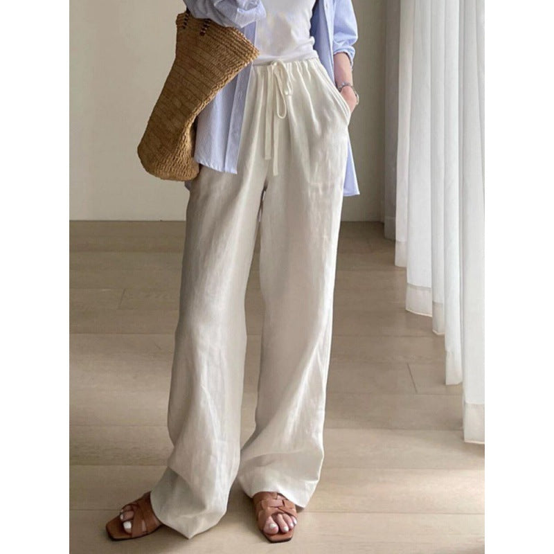 High-Waisted Linen Pants - Women's Flowy Long Trousers