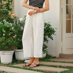 Bild in Galerie-Viewer laden, Pure Linen Artistic Cropped Pants - Summer New Solid Color Drawstring Pocket Wide Leg Pants
