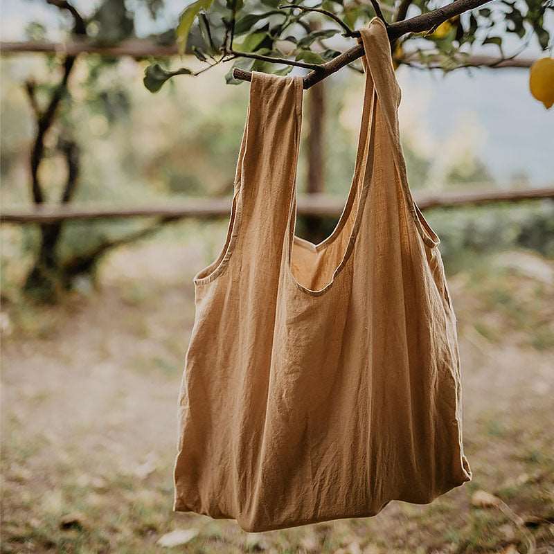 Beige Cotton Linen Tote Bag - Simple Canvas Shoulder Bag, Large Capacity Eco-Friendly Shopping Bag