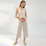 Load image into Gallery viewer, Vintage Linen Suit - Blue Sleeveless Button-Up Top + Casual Straight Leg Pants
