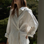 Load image into Gallery viewer, Summer French vintage V-neck linen dress with puff sleeves, perfect for a chic and breezy look
