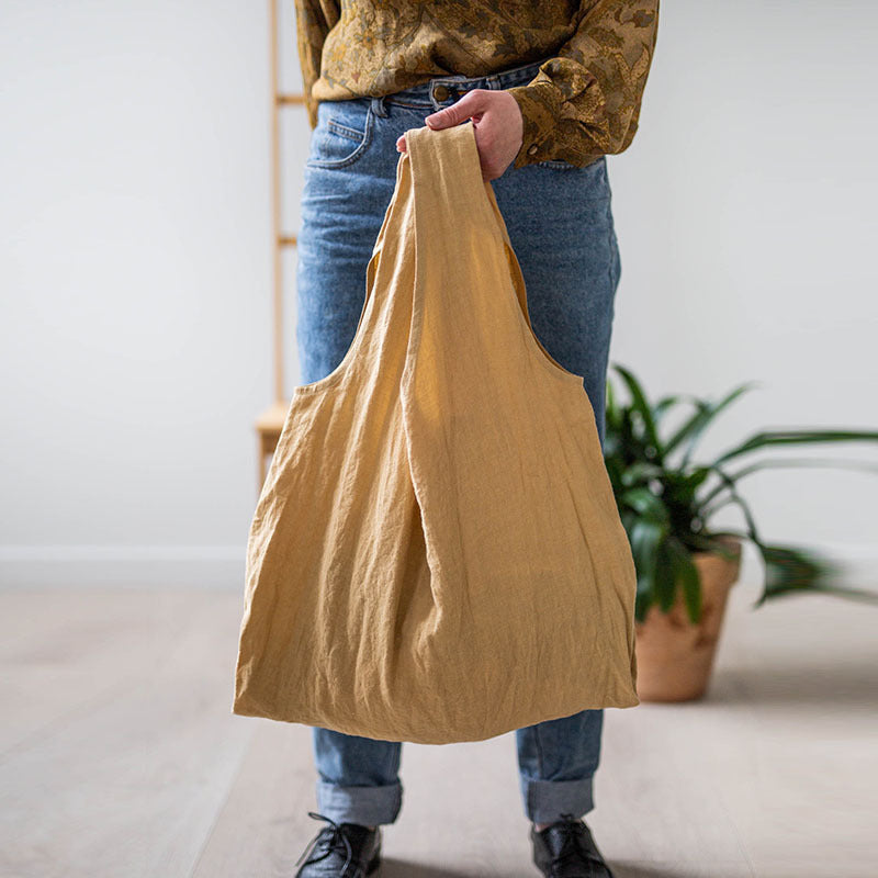 Beige Cotton Linen Tote Bag - Simple Canvas Shoulder Bag, Large Capacity Eco-Friendly Shopping Bag