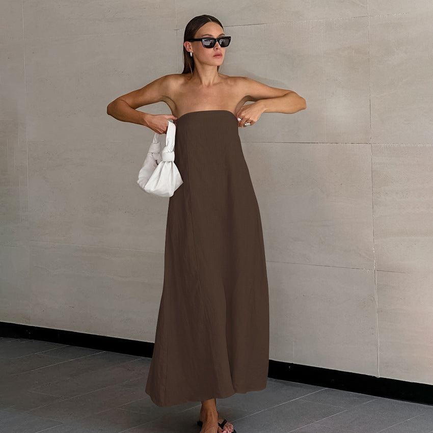 Cotton Linen Strapless A-Line Dresses