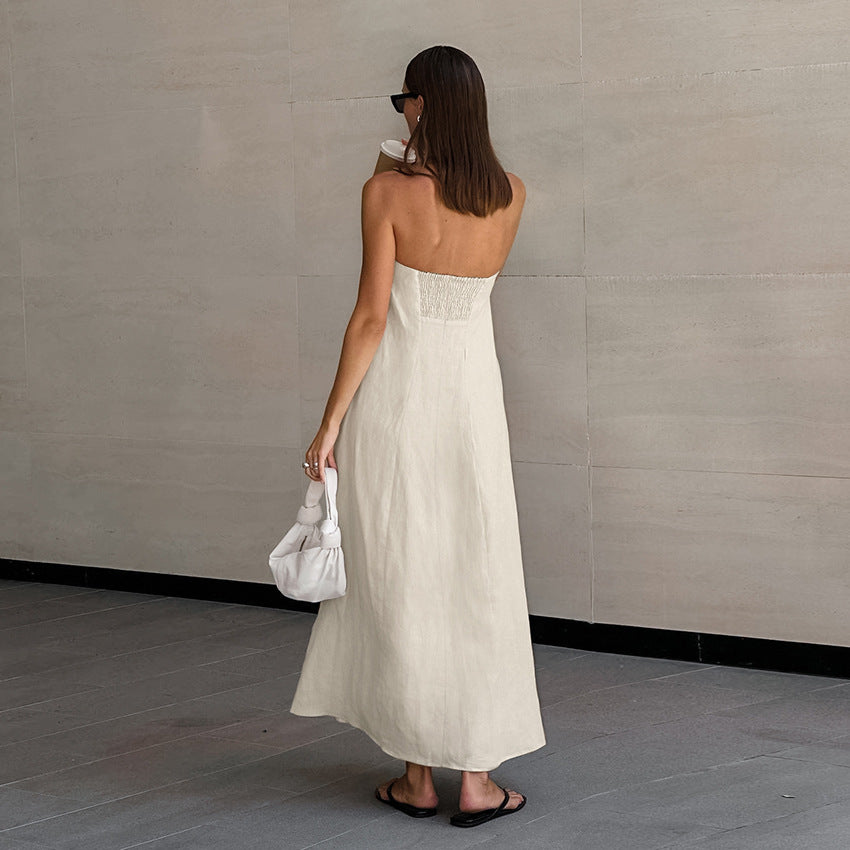 Cotton Linen Strapless A-Line Dresses