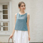 Load image into Gallery viewer, Women&#39;s linen tank top with open back from VIENI, ideal for warm weather fashion
