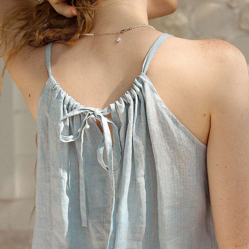 Women's linen tank top with open back from VIENI, ideal for warm weather fashion