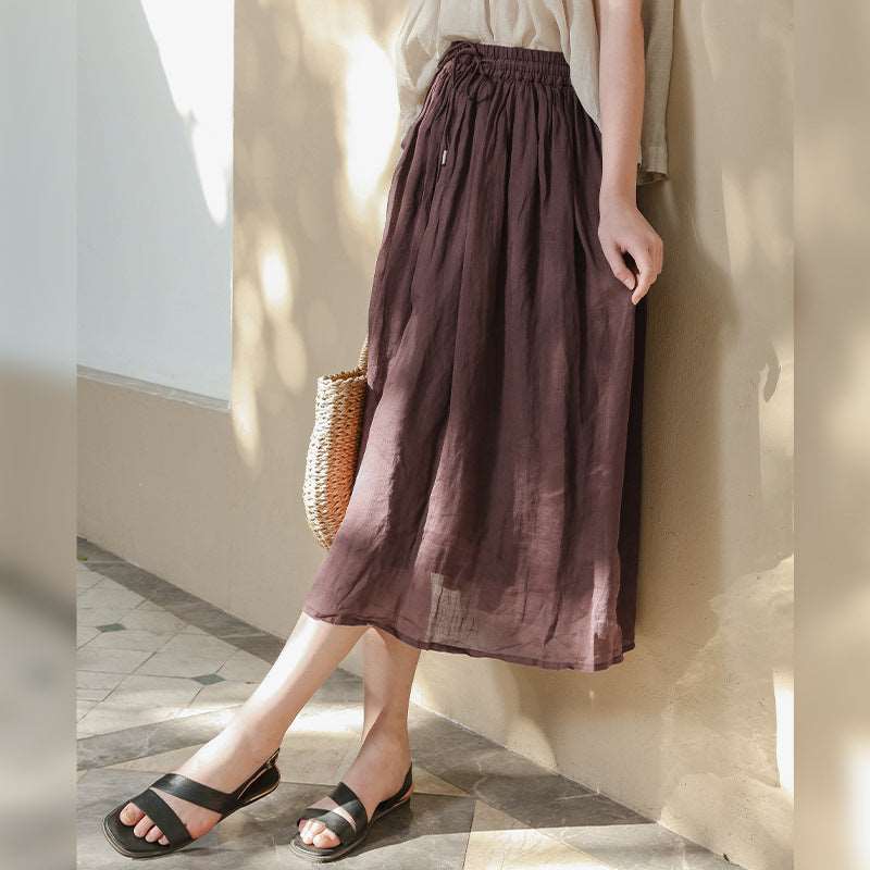 Cotton Linen Skirt - High Thread Count Elastic Waist Half Skirt for Spring and Summer