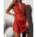 Load image into Gallery viewer, Summer French vintage V-neck linen dress with puff sleeves, perfect for a chic and breezy look
