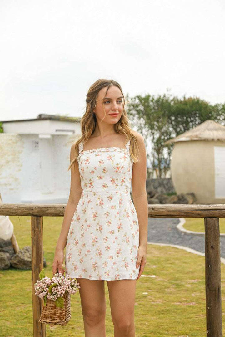 Vintage-style linen dress in floral print