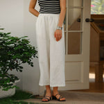 Bild in Galerie-Viewer laden, Pure Linen Artistic Cropped Pants - Summer New Solid Color Drawstring Pocket Wide Leg Pants
