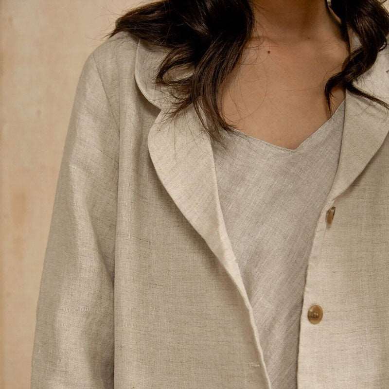 Cotton-Linen Trench Coat with Lapels