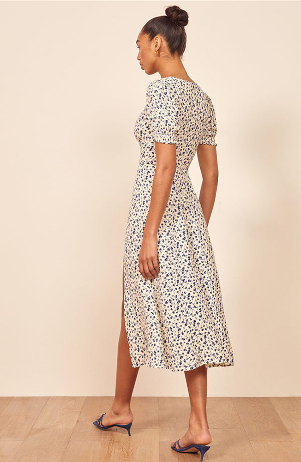 Vintage-style linen dress in floral print